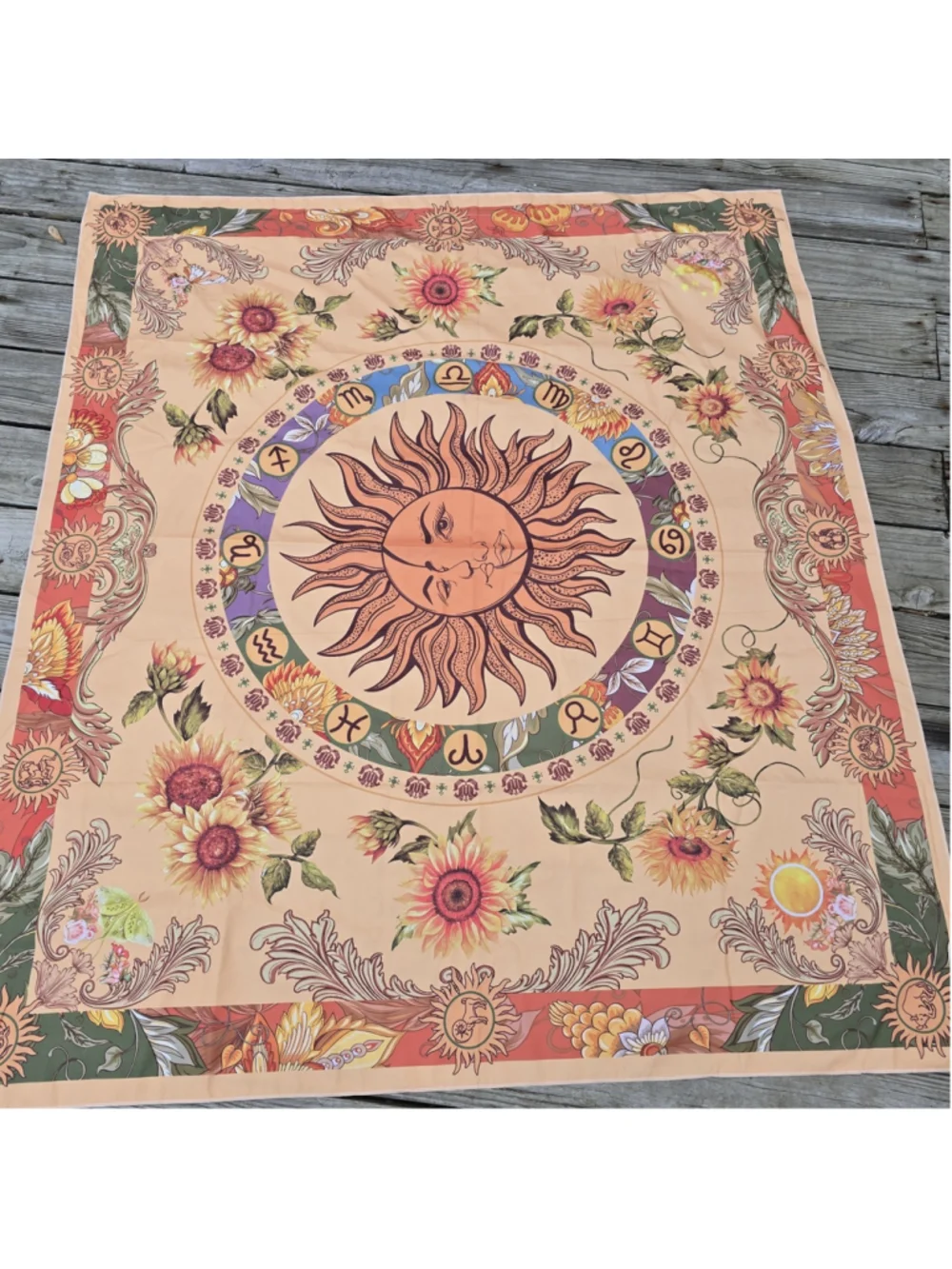 Sun Zodiac Astrology Signs Fabric Panel 58x51 Wall Decor Table Cloth Hone Decor